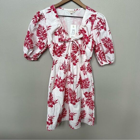 Sim & Sam NWT Red Ivory Trop Poplin Print Mini Dress Size Small - Picture 5 of 16